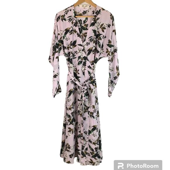 Diane von Furstenberg Elle Floral Silk Long-Sleeve Wrap Midi Dress size medium - Picture 3 of 10